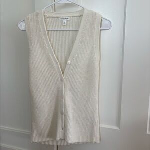 Nordstrom Women's V-Neck Cream Sweater Vest in Linen/Cotton Blend